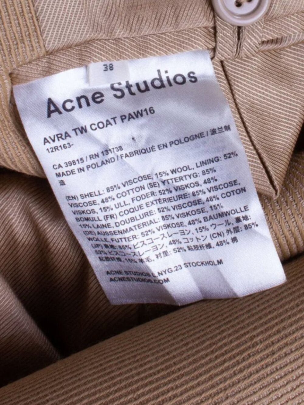 ACNE STUDIOS A/W 2016 AVRA Tan Camel Long Topcoat Sz IT 38 US S Viscose Overcoat - Picture 8 of 12